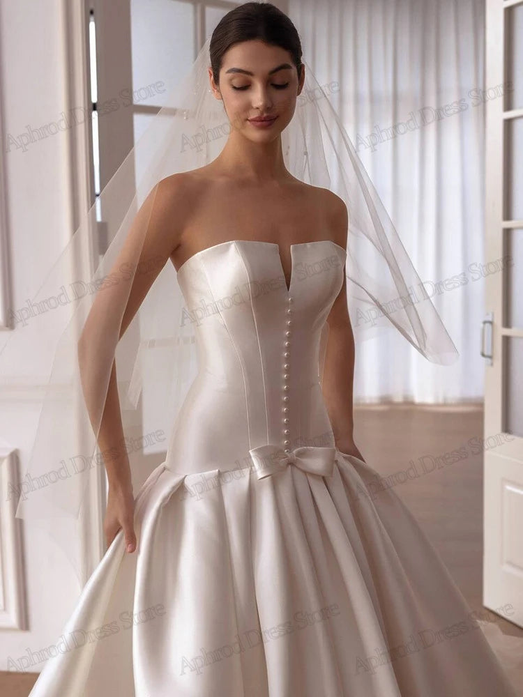Modern Wedding Dresses Satin Bridal Gowns Sexy Strapless Backless Robes Elegant свадебное платье Vestidos De Novia Customized