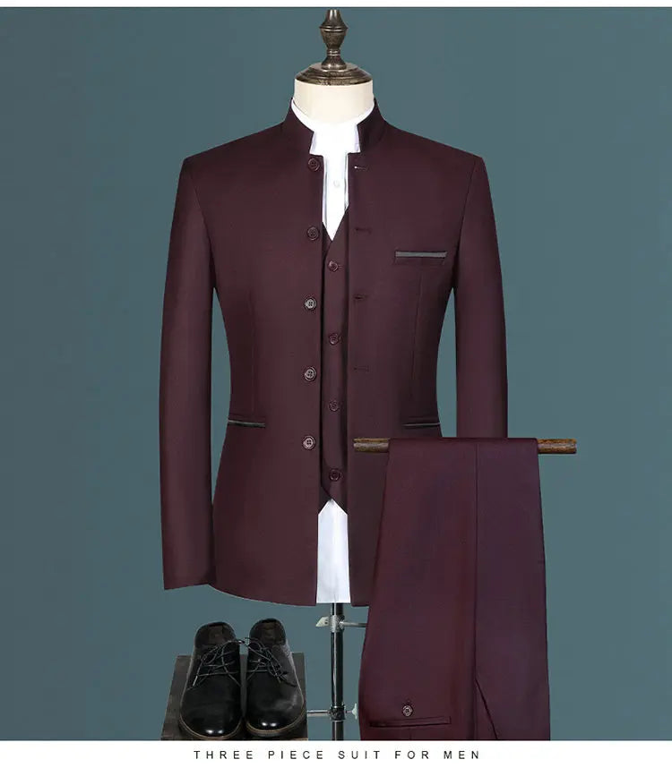 Men's suit for young and middle-aged business, casual, fashionable and stylish, stand-up collar single, Korean version of Zhongs