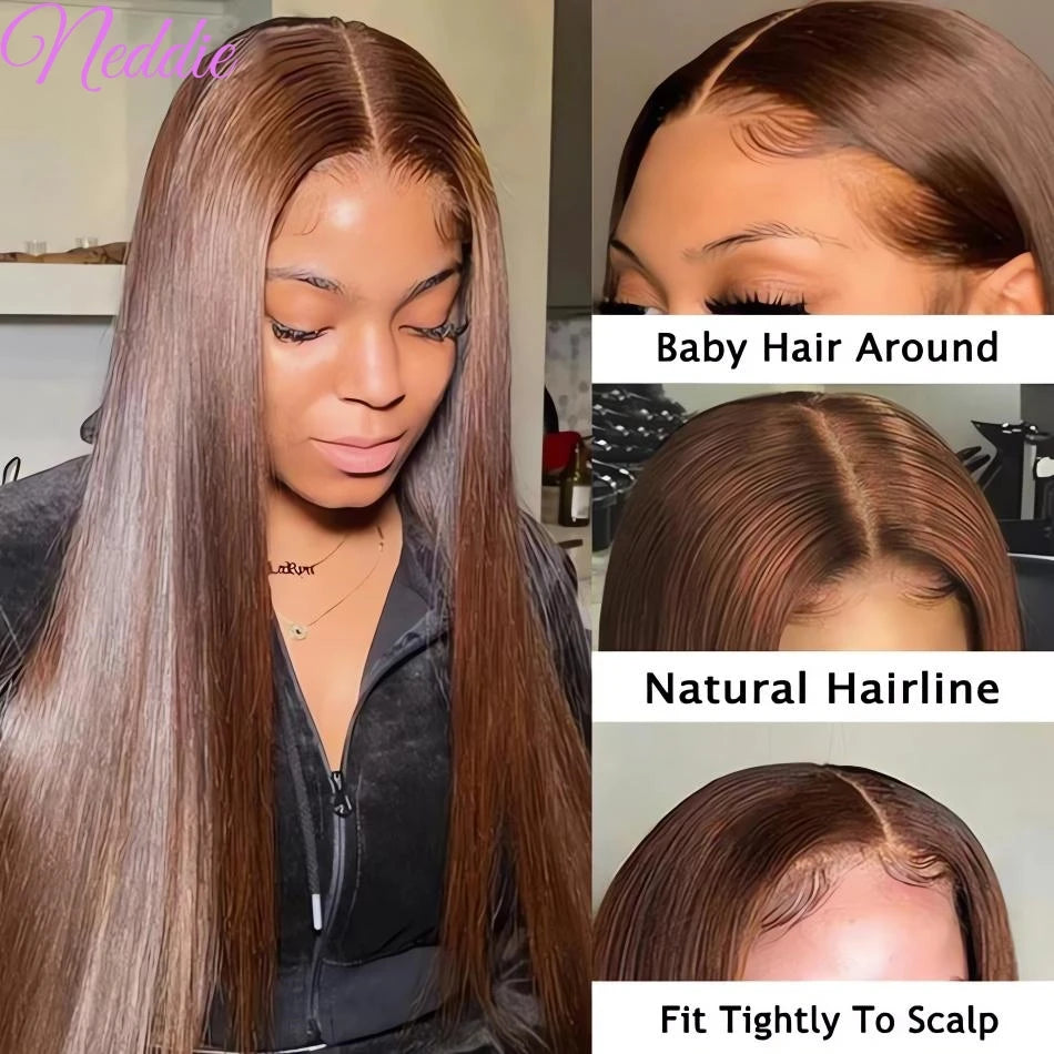 13X6 Chocolate Brown Lace Front Wigs 13X4 Bone Straight Human Hair 30 32 Inch Lace Frontal Colored Wig 100% Brazilian For Women