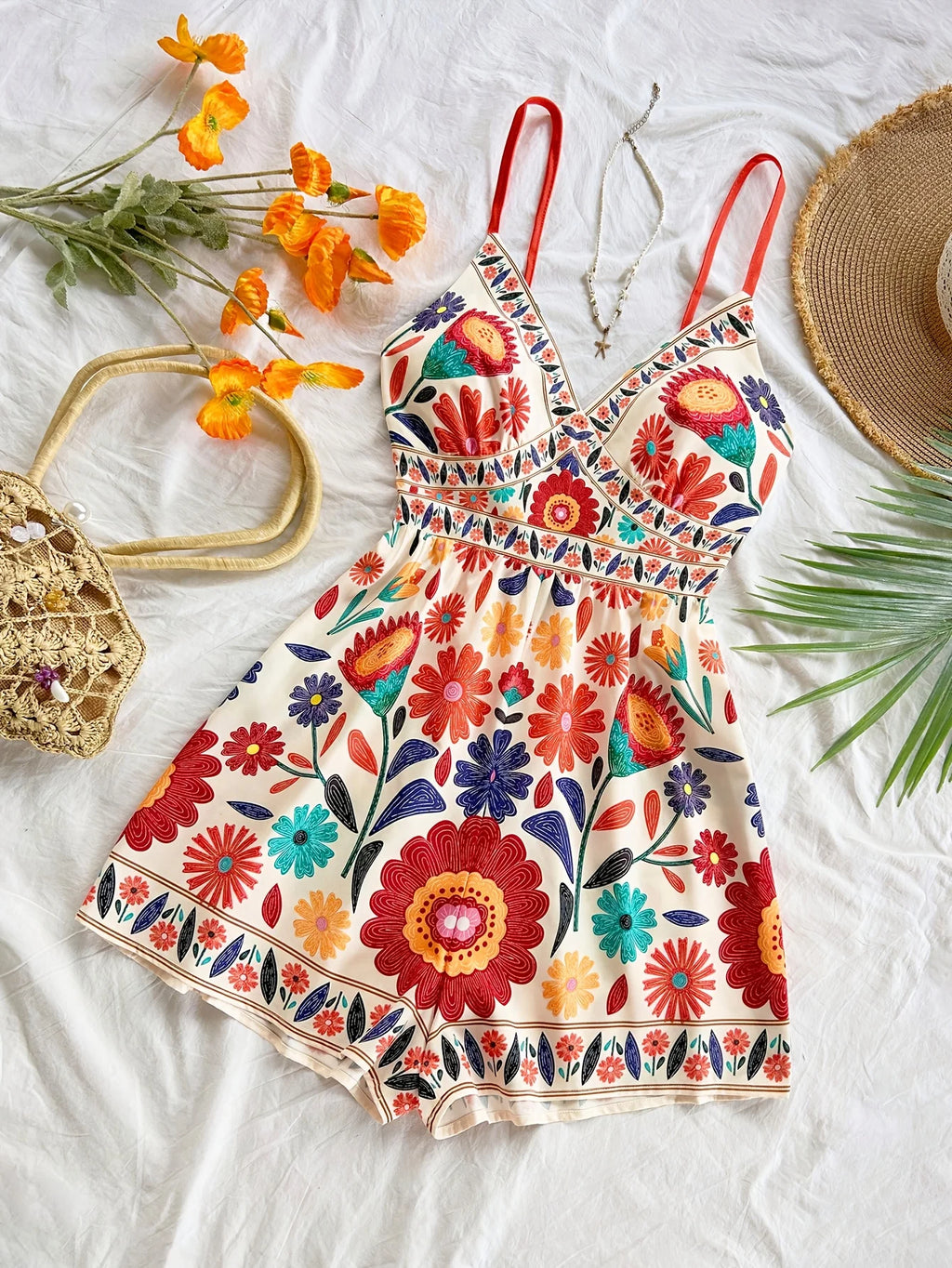 Women's vacation jumpsuit Bohemian summer jumpsuit Women's summer jumpsuit print Women's casual summer jumpsuit New Year party W