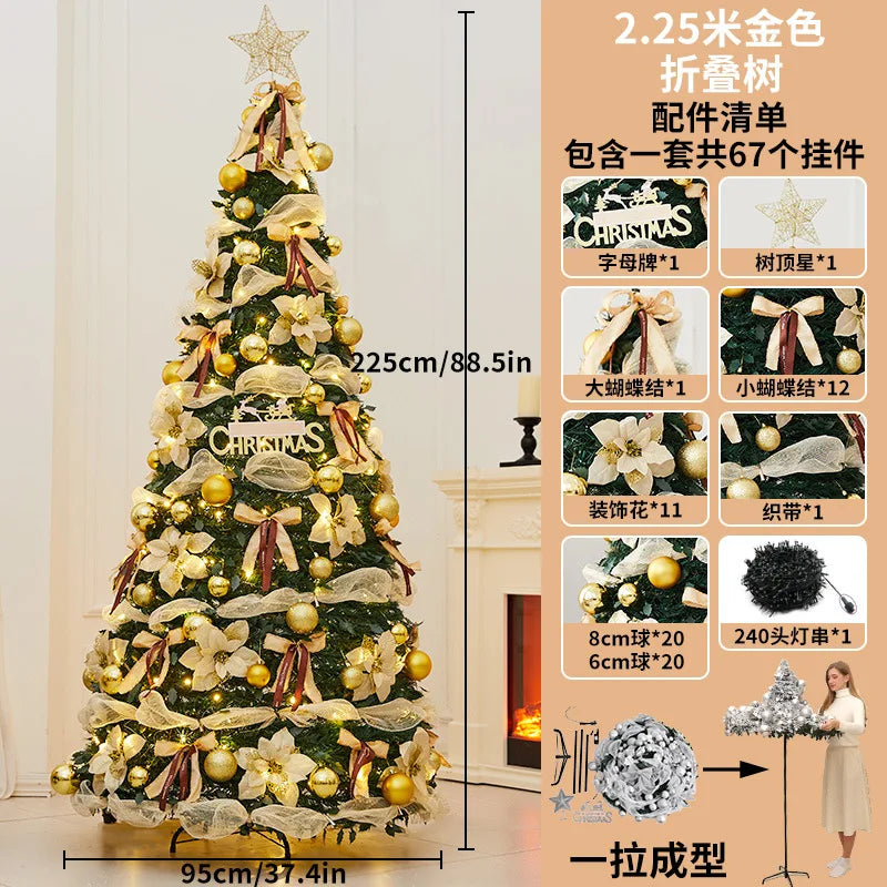 1.5M-2.25M Christmas Tree Extendable PVC Flocked Xmas Tree Premium Dense Artificial Pine Space Saving Foldable Holiday Ornaments