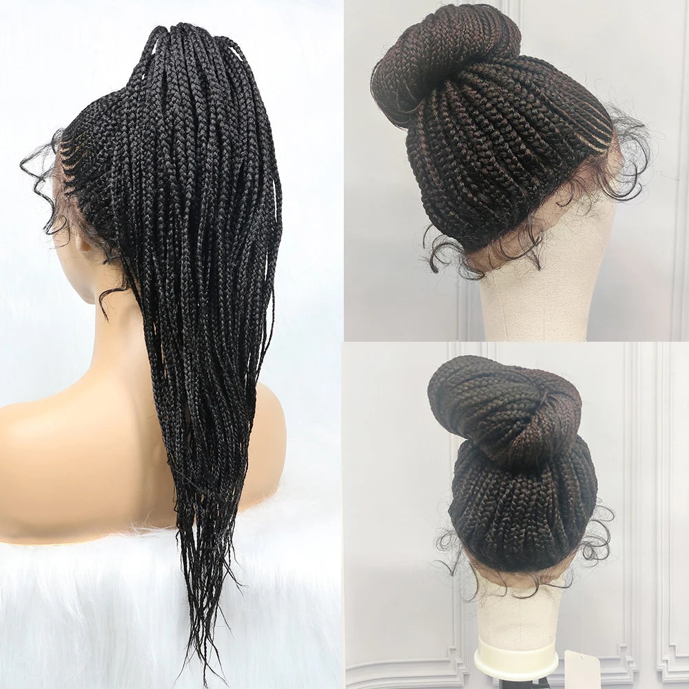 Braided Wigs Ponytail Synthetic Lace Front Wigs for Black Women Updo Style Super Lightweight Cornrow Braids Daily Wear Wigs