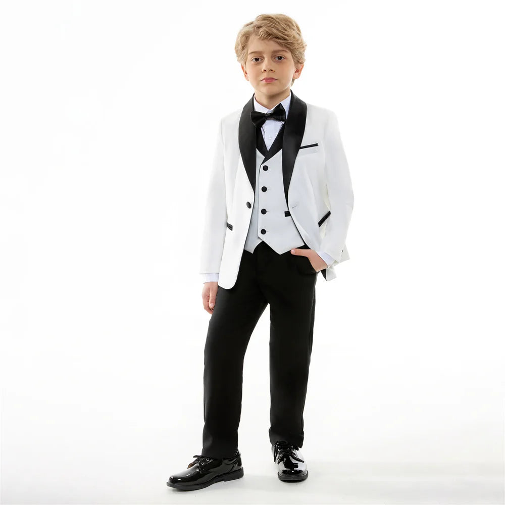 Special Occasion Wedding Communion Suit Sleek Jacket Graceful Vest Tailored Pants Elegant Bow Tie Sophisticated Children Wear