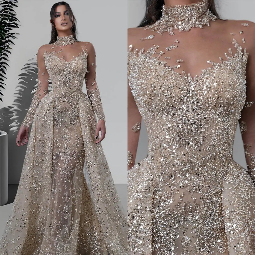 Bling Sequins Wedding Dresses Mermaid Sweetheart Sequins Floor-Length Detachable Train Princess Bride Wedding Dresses Customized