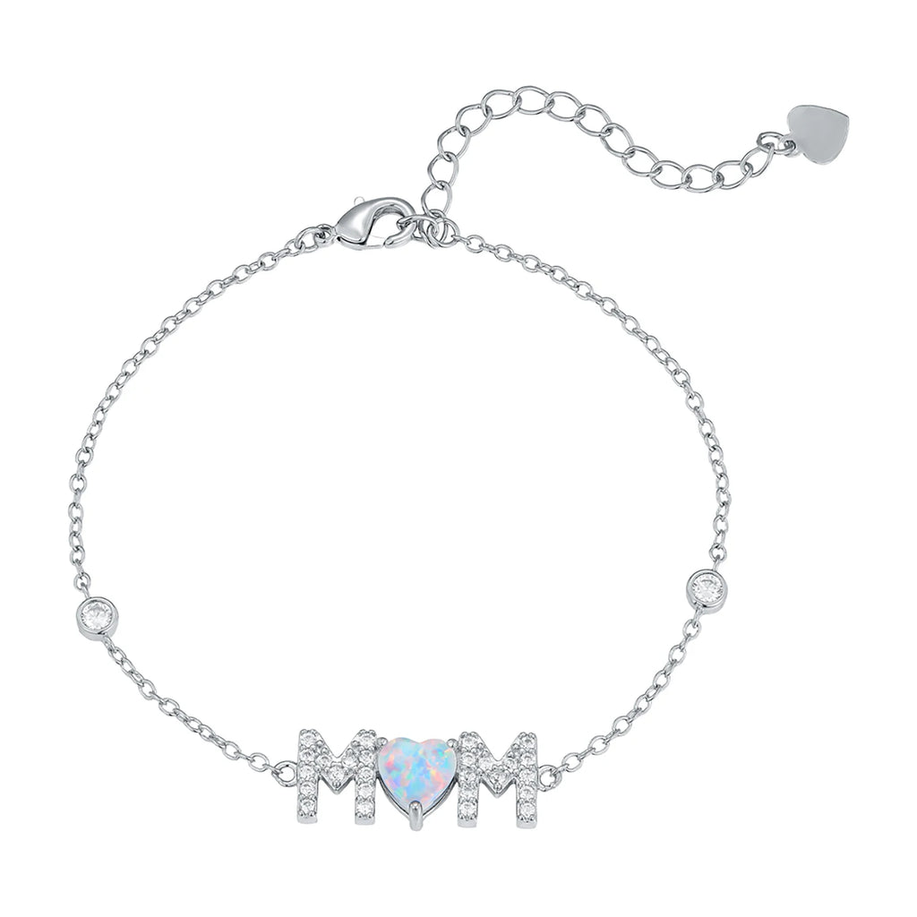 Gifts for Mother from Child,Family Love Jewelry,White Opal & Cubic Zircon,Sentimental MOM Bracelet Perfect for Mother's Day Gift