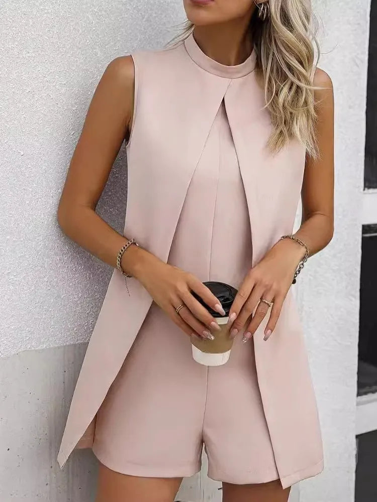 Summer Jumpsuit Women Fashion Solid O Neck Sleeveless Chic Playsuit Elegant Clothes Female Casual Jumpsuits playsuit