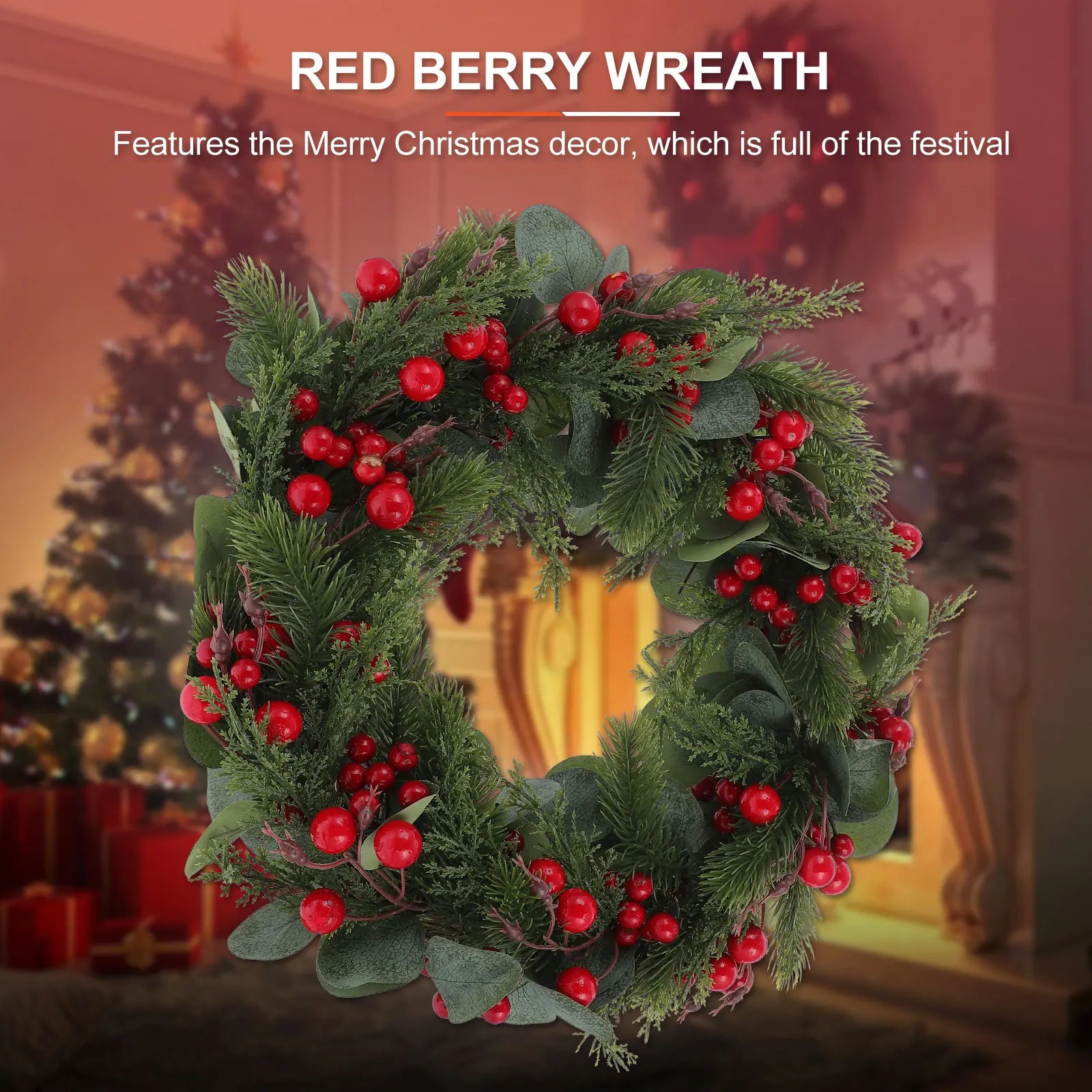 Christmas Outdoor Decor Berries Wreath Festive Front Eucalyptus Leaf Berry Decorations Fake Leaves  Leaf Berry Fake Wreaths