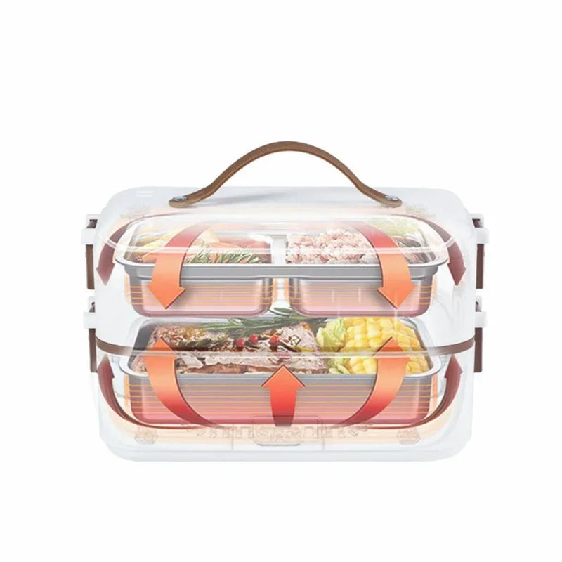 Electric Lunch Box, Portable Food Warmer for Home Office, 2 Layers Steamer Lunch Box, Removable Stainless Steel Container