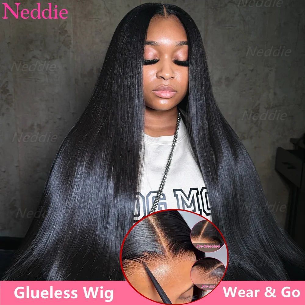 Straight Wear And Go Glueless Human Hair Wigs Pre Cut Pre Plucked Bleached Brazilian 4x4 5x5 Closure Lace Wigs For Black Women