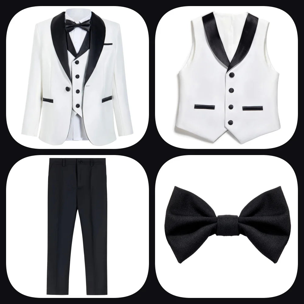 Special Occasion Wedding Communion Suit Sleek Jacket Graceful Vest Tailored Pants Elegant Bow Tie Sophisticated Children Wear