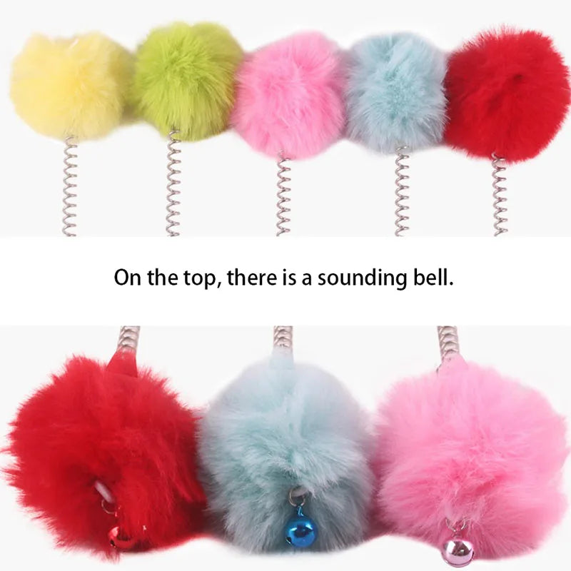 New Pet Dog Cat Toy Pet Supplies Feather Bottom Sucker Pet Cat Toy Cat Spring Stick Cat Interactive Toys Toy With Mini Bell