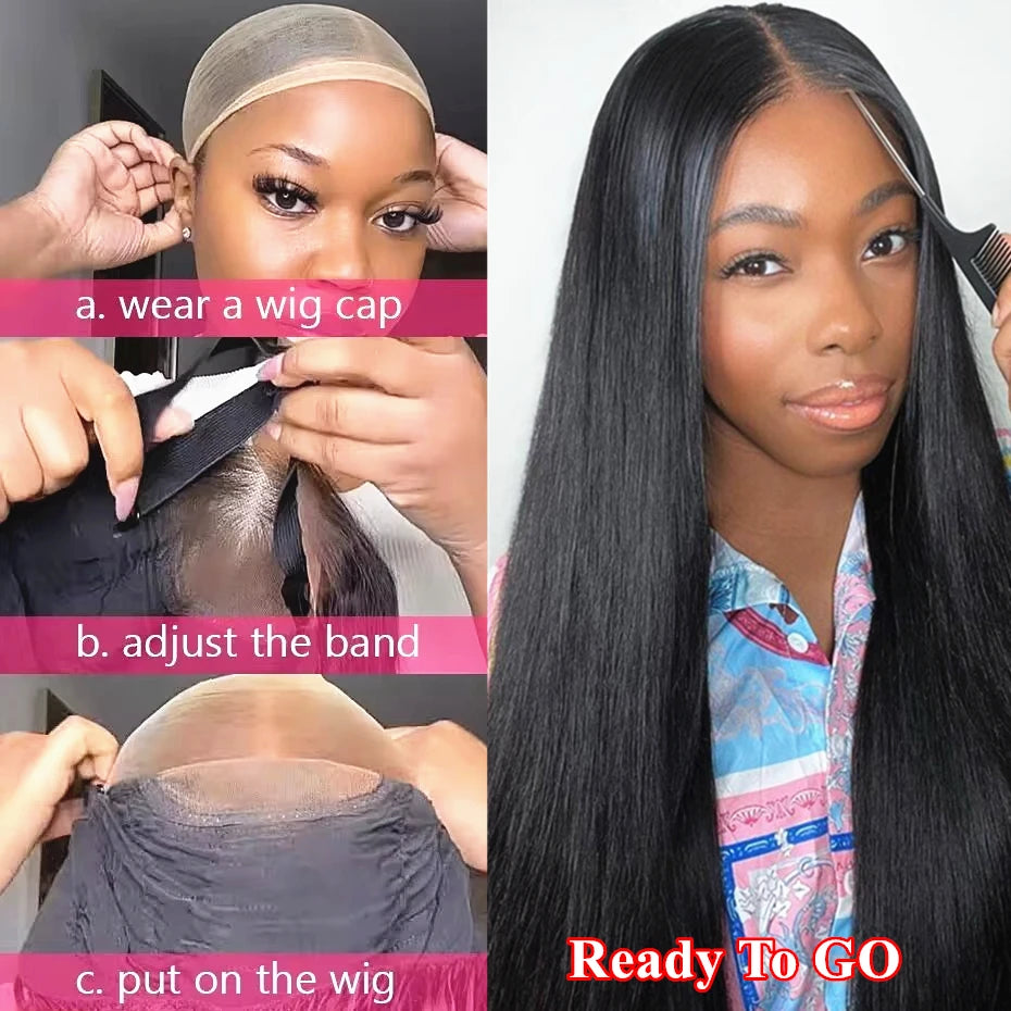 Straight Wear And Go Glueless Human Hair Wigs Pre Cut Pre Plucked Bleached Brazilian 4x4 5x5 Closure Lace Wigs For Black Women