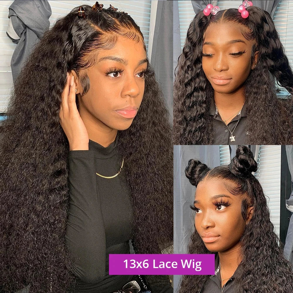 13x6 Hd Lace Frontal Wig Deep Wave 250 Density Curly Human Hair 100% Preplucked Water Wave Front Wigs For Black Women Brazilian