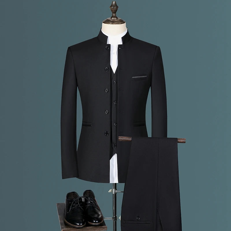 Men's suit for young and middle-aged business, casual, fashionable and stylish, stand-up collar single, Korean version of Zhongs