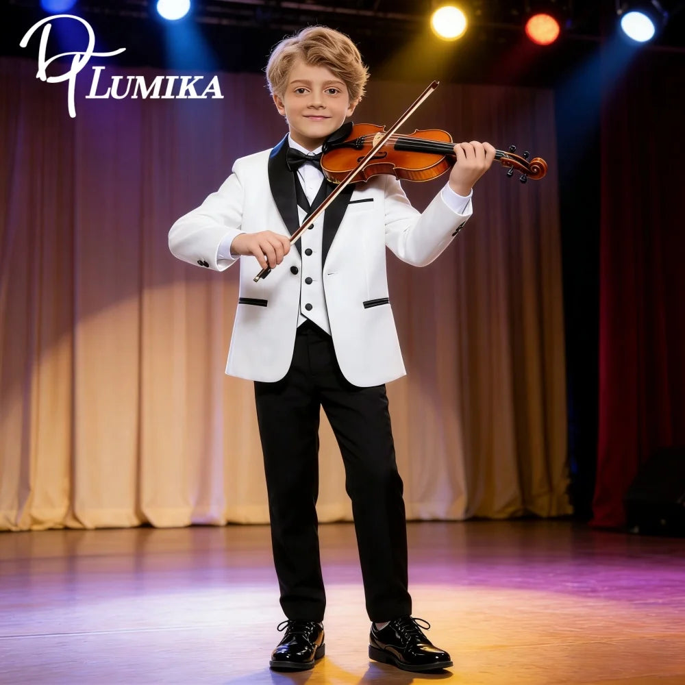 Special Occasion Wedding Communion Suit Sleek Jacket Graceful Vest Tailored Pants Elegant Bow Tie Sophisticated Children Wear