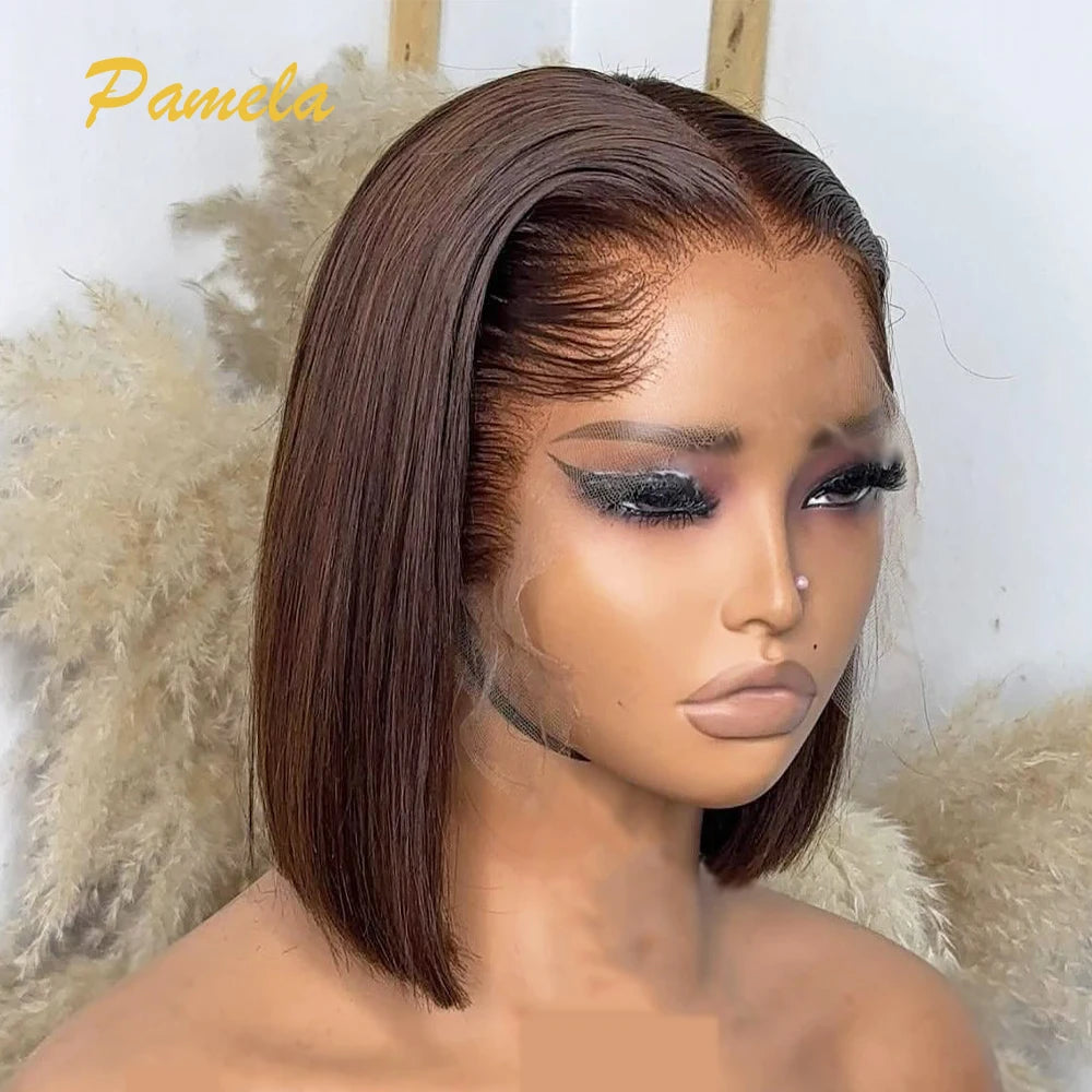 Lagos Hairline Bob Wig Human Hair Bone Straight Short Brown Colored 13x4 Lace Frontal Glueless Wigs Human Hair Ready To Wear