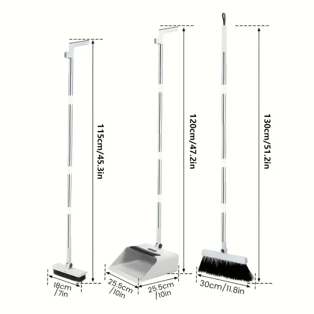 3-in-1 Broom and Dustpan Set Soft Bristles Hair-Free Long Handle Effortless Cleaning Compact Storage for Home Office