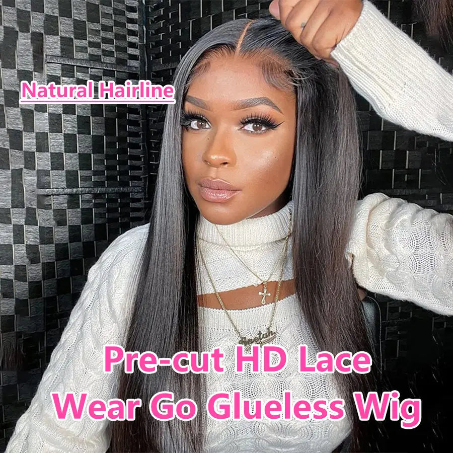 Straight Wear And Go Glueless Human Hair Wigs Pre Cut Pre Plucked Bleached Brazilian 4x4 5x5 Closure Lace Wigs For Black Women