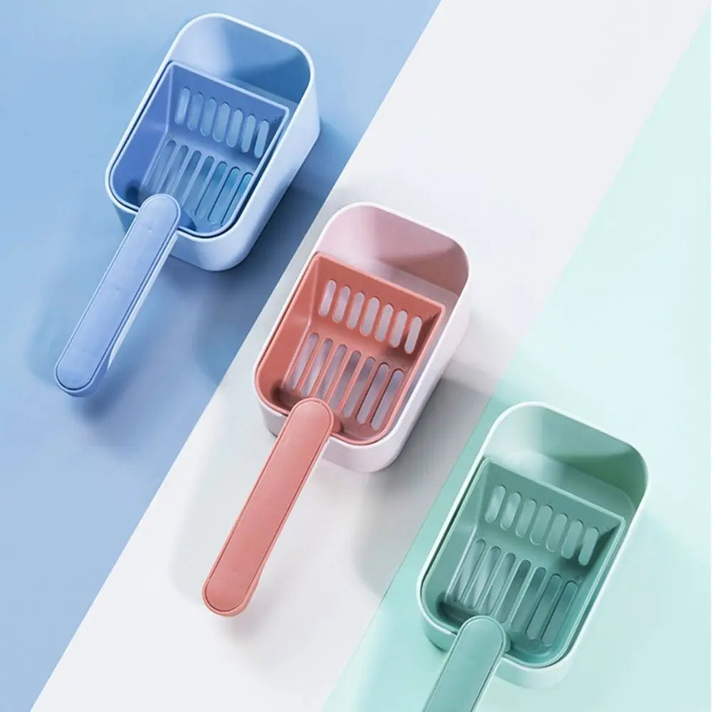 Large Capacity Cat Litter Scoop Plastic Fine Sifting Pet Poop Shovel with Storage Box Pets Litter Shovel Cat Litter Box Cleaning