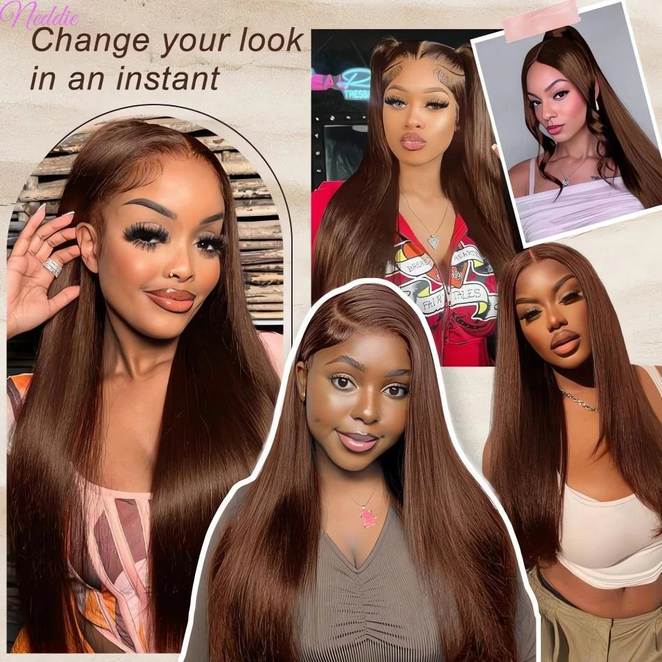 13X6 Chocolate Brown Lace Front Wigs 13X4 Bone Straight Human Hair 30 32 Inch Lace Frontal Colored Wig 100% Brazilian For Women