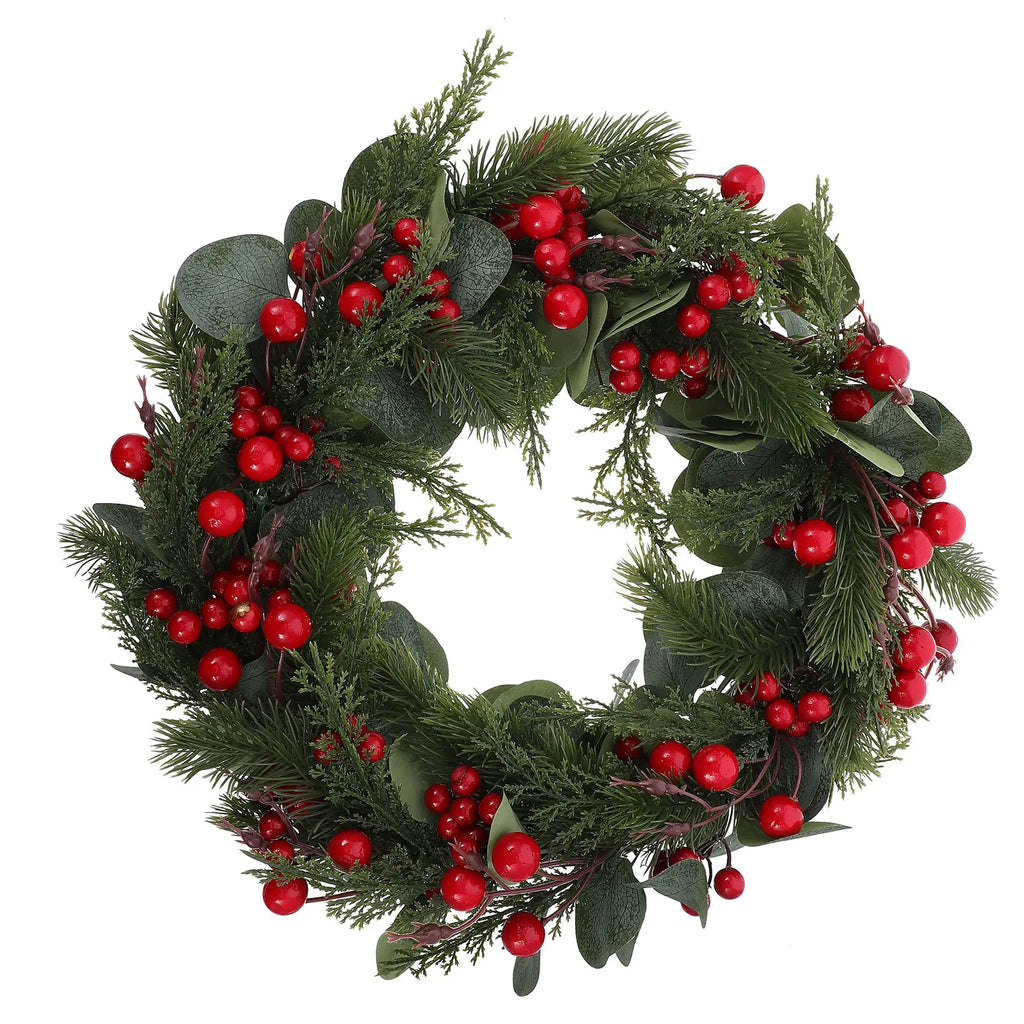 Christmas Outdoor Decor Berries Wreath Festive Front Eucalyptus Leaf Berry Decorations Fake Leaves  Leaf Berry Fake Wreaths