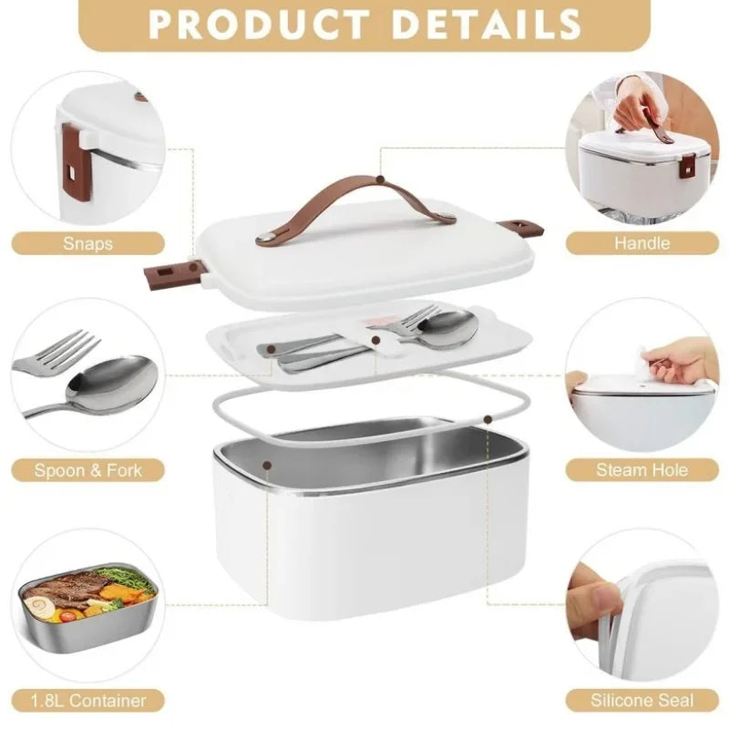 Electric Lunch Box, Portable Food Warmer for Home Office, 2 Layers Steamer Lunch Box, Removable Stainless Steel Container