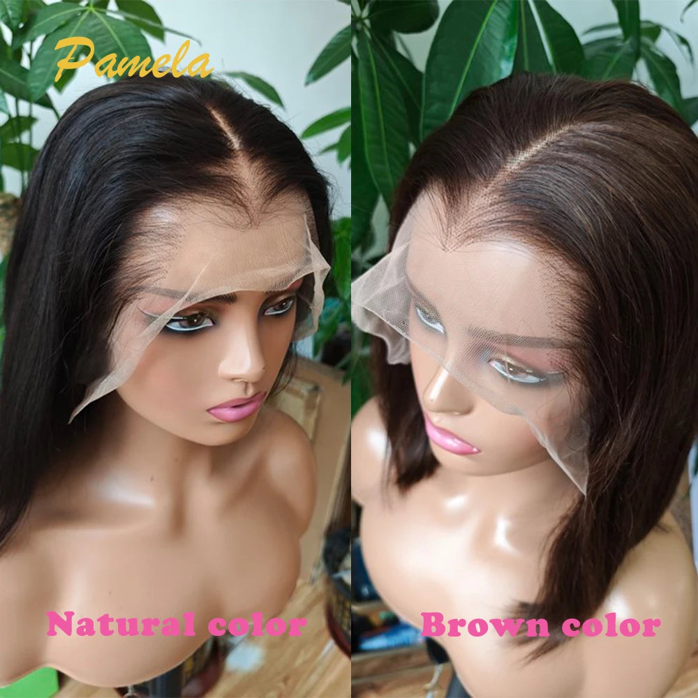Lagos Hairline Bob Wig Human Hair Bone Straight Short Brown Colored 13x4 Lace Frontal Glueless Wigs Human Hair Ready To Wear