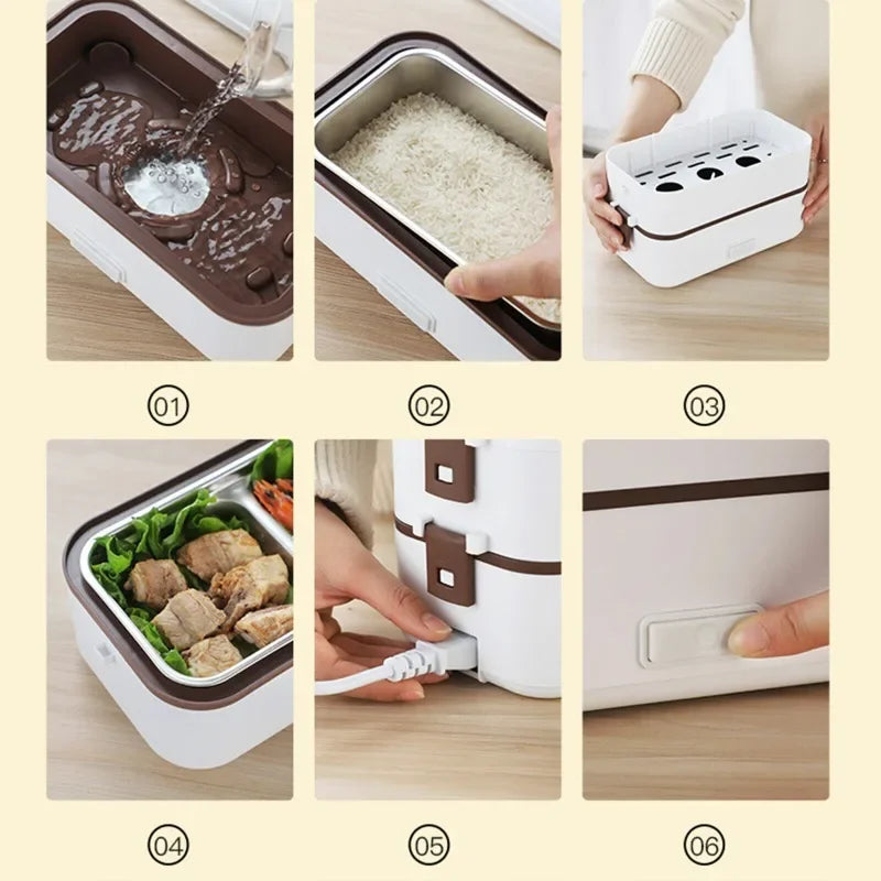 Electric Lunch Box, Portable Food Warmer for Home Office, 2 Layers Steamer Lunch Box, Removable Stainless Steel Container