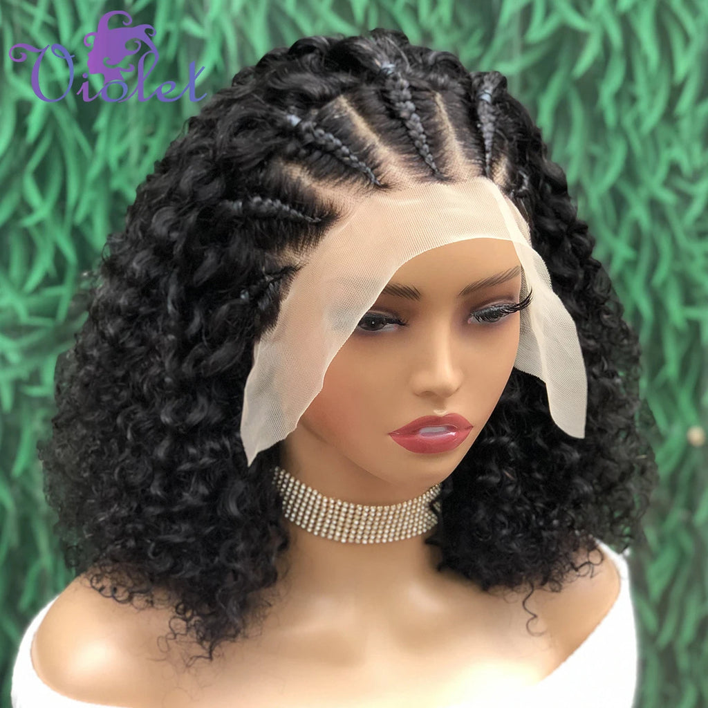 Curly Bob Wig Human Hair 13x4 Lace Front Wigs For Black Women Human Hair Quickwig Braided Wigs Pre Braided Handmade Cornrow Wigs