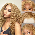 Kinky Curly Soft 26Inch Long Honey Blonde Lace Front Wig For Women Synthetic Preplucked Glueless Heat Resistant  Daily Wear Wig