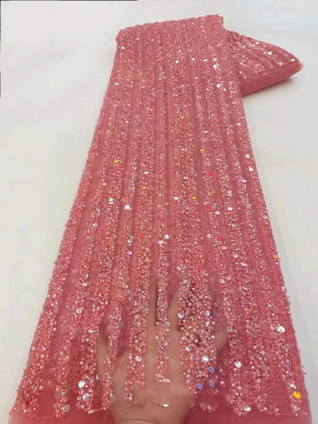 10 Colors Wedding Dresses Stage Wear Bridal Evening Party Material Vertical Bar Diamond Sequin Pearl Mesh Embroidered Fabric