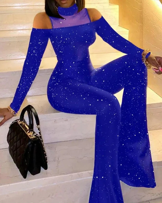 Women's Evening Suit Jumpsuit Streetwear 2023 Autumn and Winter Fashion Elegant Solid Bright Diamond Printed Jump Suits Female