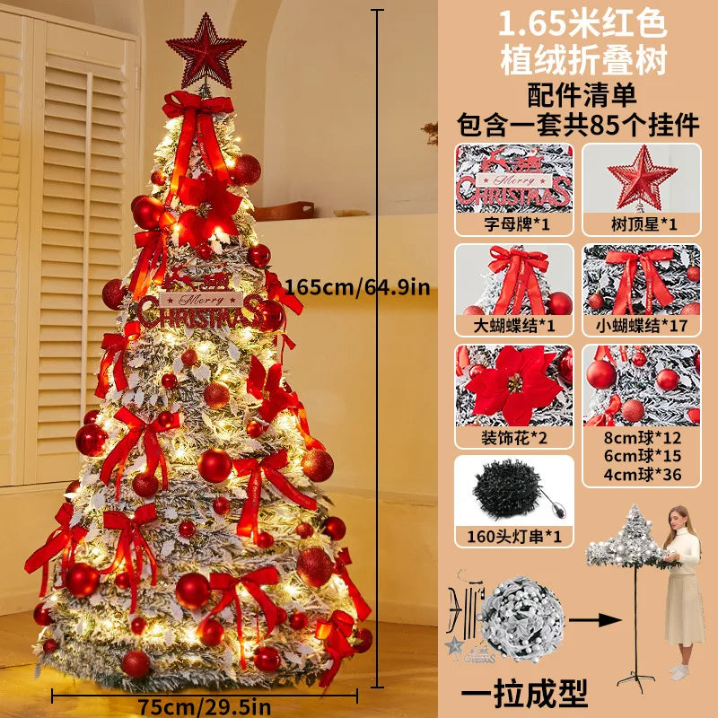 1.5M-2.25M Christmas Tree Extendable PVC Flocked Xmas Tree Premium Dense Artificial Pine Space Saving Foldable Holiday Ornaments