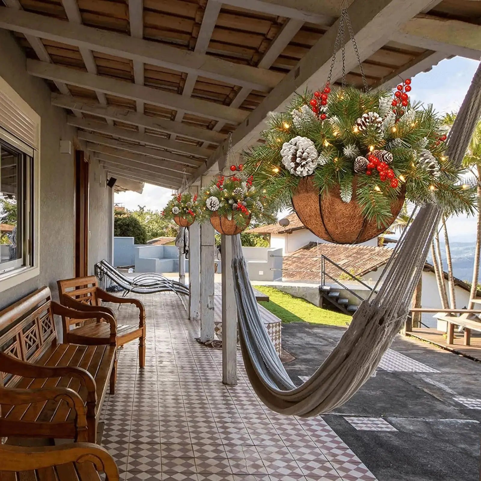 Christmas Porch Decor with Lights Home Decor Christmas Hangable Basket Outside Decorations for Home Decor Party Holiday Indoor