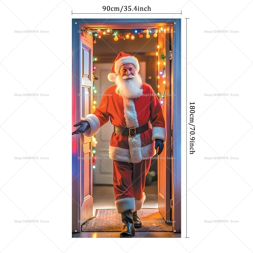 Merry Christmas Santa Claus Trees Decor Door Banner Photography Backdrop Indoor Outdoor Wall Porch Background Party Supplies