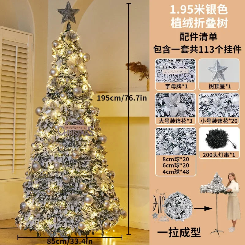 1.5M-2.25M Christmas Tree Extendable PVC Flocked Xmas Tree Premium Dense Artificial Pine Space Saving Foldable Holiday Ornaments
