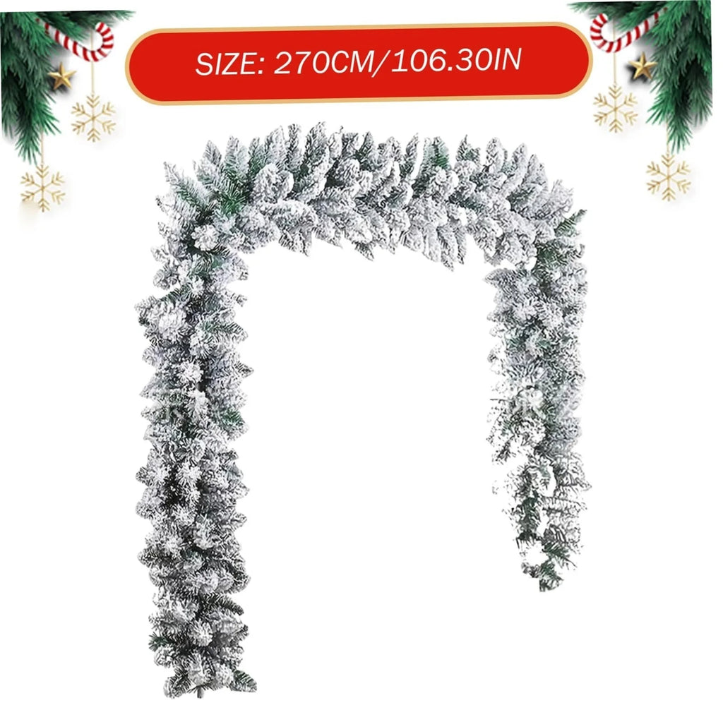 1.5/1.8/2.7M Christmas Flower Vine Snow Flocked Christmas Garland Artificial Christmas Vine Decor for Front Door Window 2025