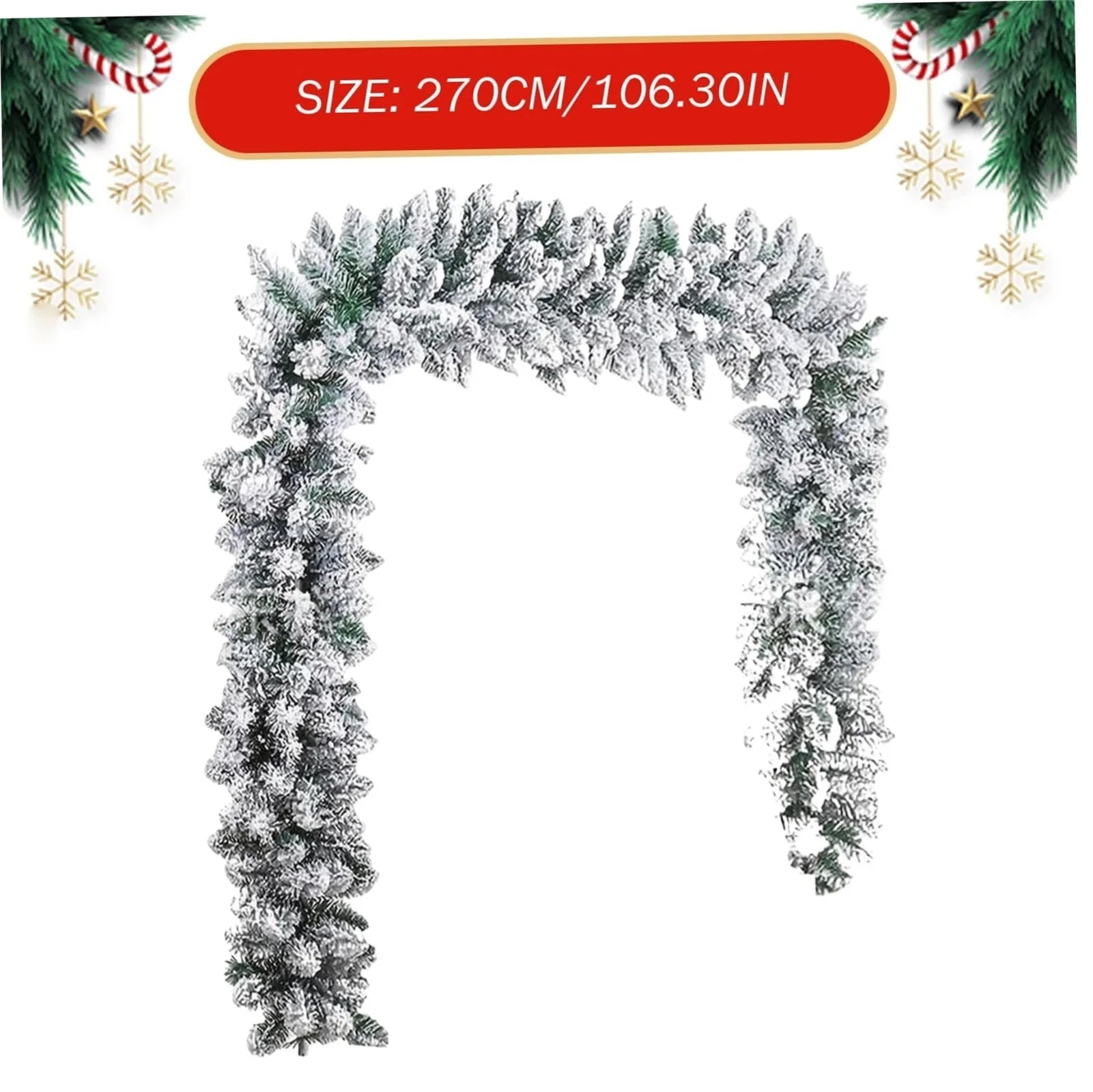 1.5/1.8/2.7M Christmas Flower Vine Snow Flocked Christmas Garland Artificial Christmas Vine Decor for Front Door Window 2025