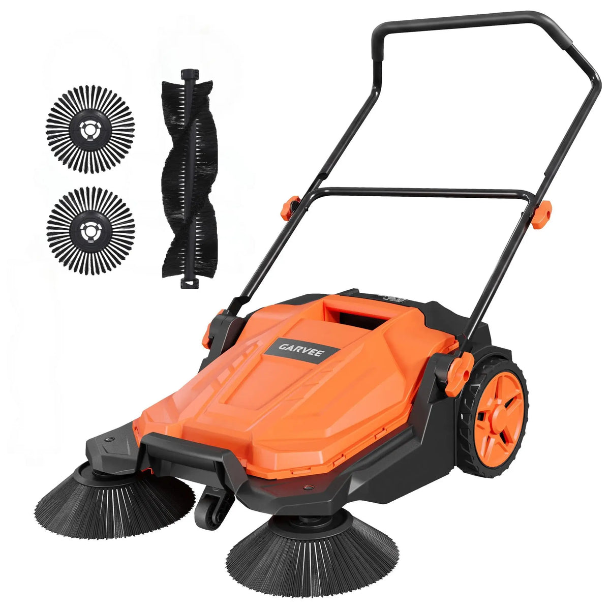 Manual Walk-Behind Push Sweeper 25.6 in Wide Non-Electric Outdoor Floor/Yard Sweeper with 5-Gallon Waste Bin, Adjustable Folding Handle for Garage Patio Driveway