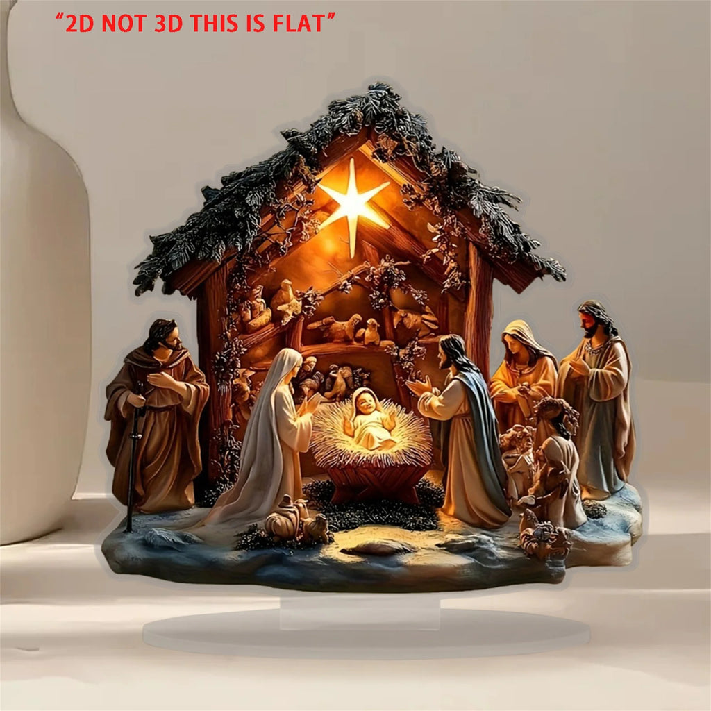 Christmas Nativity Scene Decor 2D Flat Creative Christian Religious Christmas Decor for Desktop