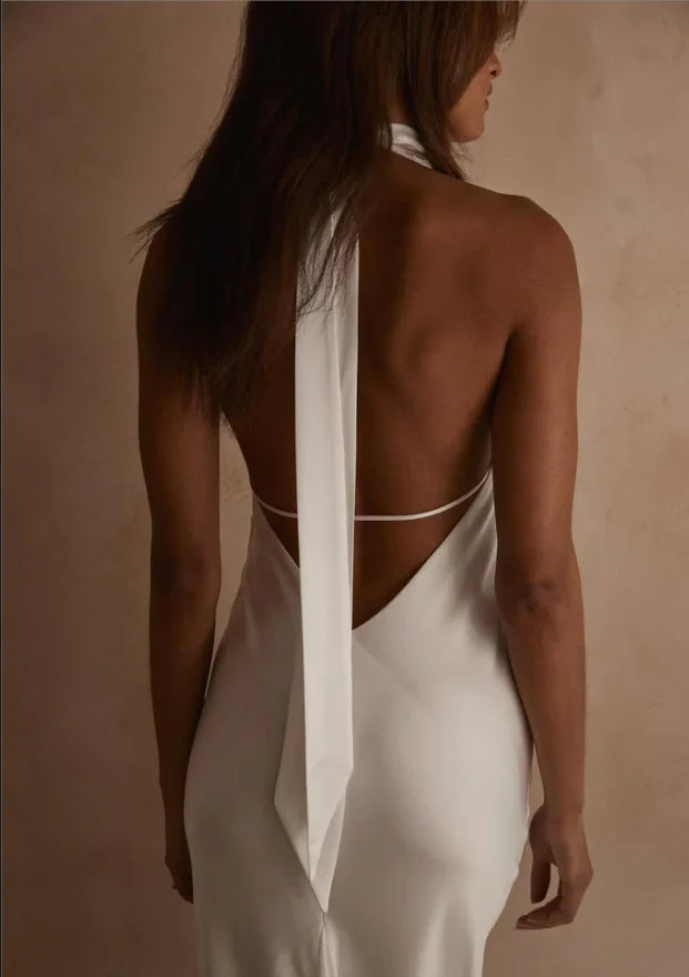 Custom Made High neck Satin Sheath Wedding Dresses