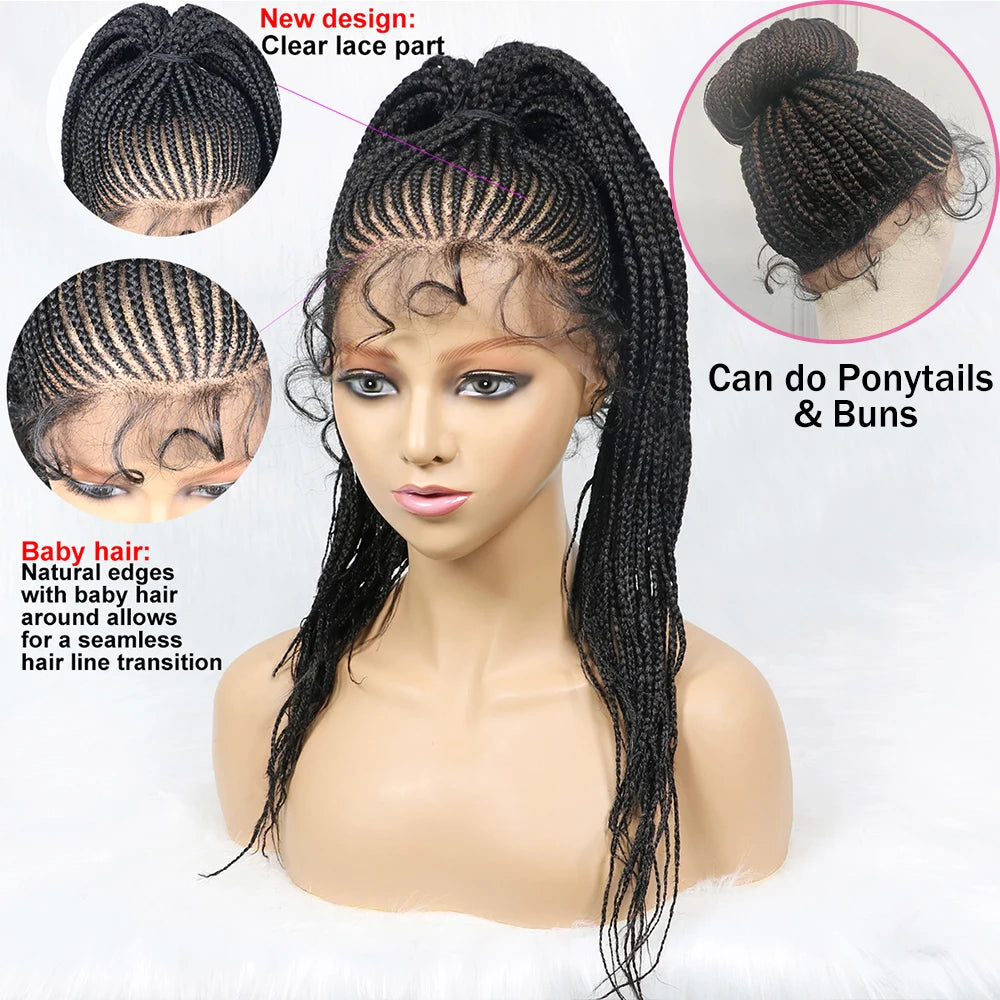 Braided Wigs Ponytail Synthetic Lace Front Wigs for Black Women Updo Style Super Lightweight Cornrow Braids Daily Wear Wigs
