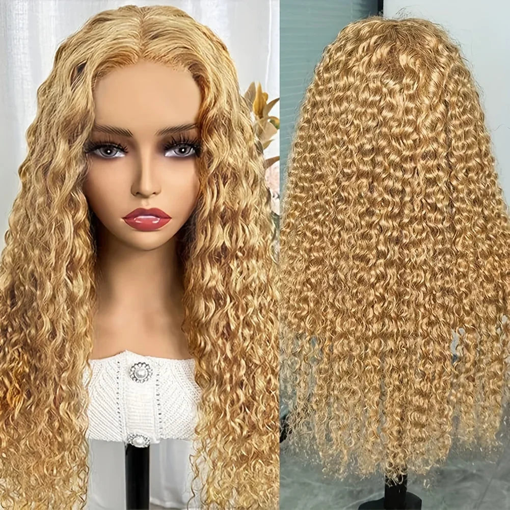 Kinky Curly Soft 26Inch Long Honey Blonde Lace Front Wig For Women Synthetic Preplucked Glueless Heat Resistant  Daily Wear Wig