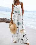 2024 European and American women's summer new digital printed jumpsuit with fashionable ethnic style buttons