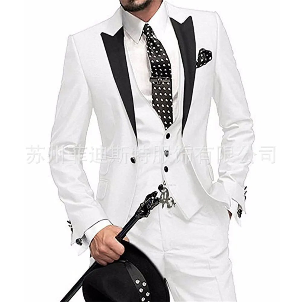 Fashion Men's 3piece Suit Sets Casual Trendy Business Solid Color Turn-down Collar Sngle Button Blazers Trousers Male Clothes