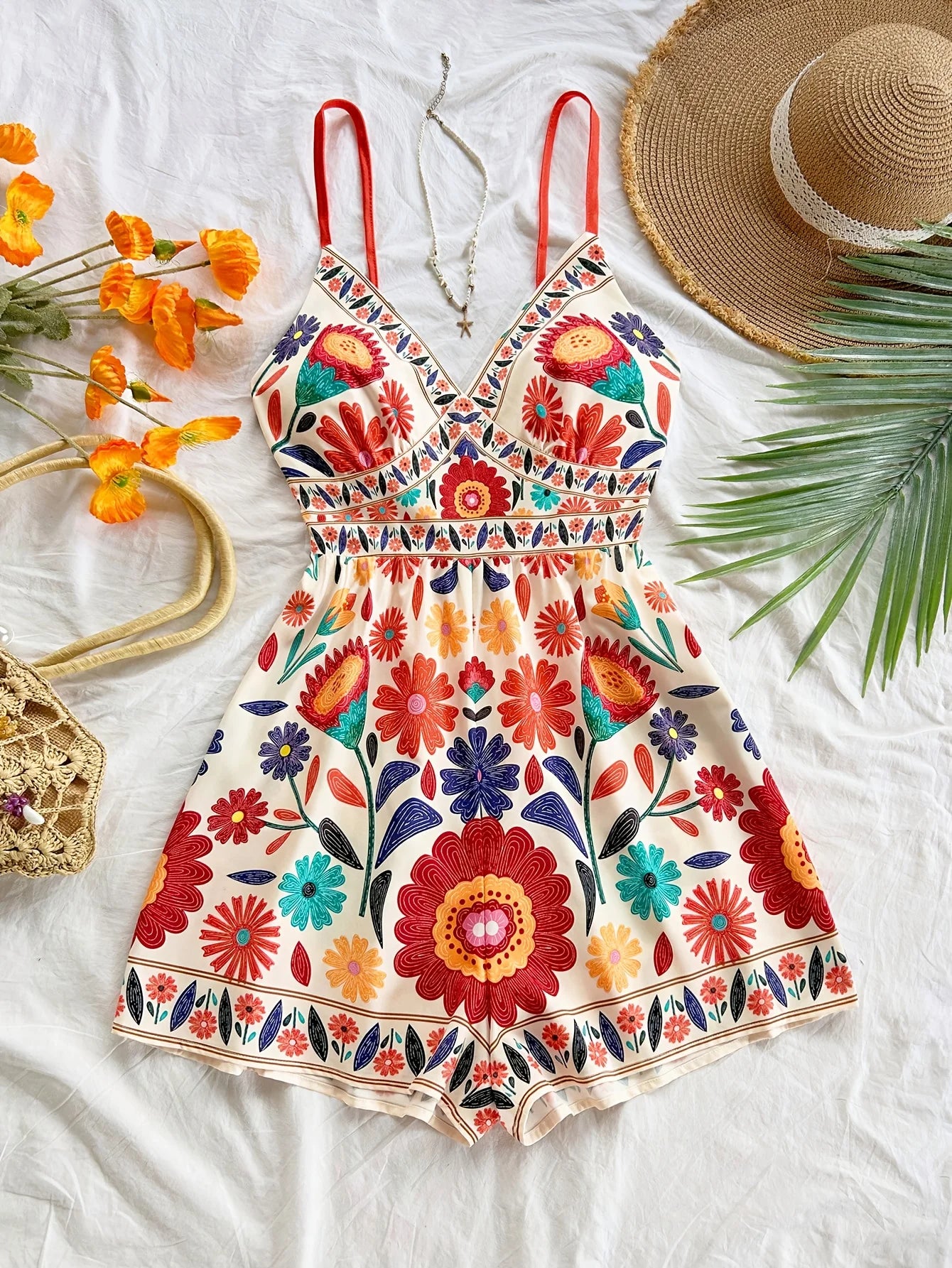 Women's vacation jumpsuit Bohemian summer jumpsuit Women's summer jumpsuit print Women's casual summer jumpsuit New Year party W