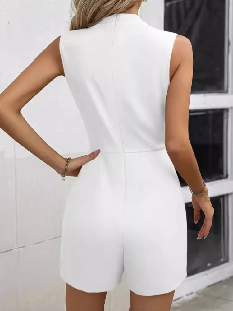 Summer Jumpsuit Women Fashion Solid O Neck Sleeveless Chic Playsuit Elegant Clothes Female Casual Jumpsuits playsuit