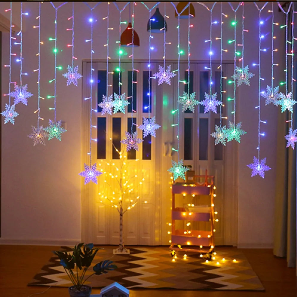 Christmas Decor Snowflake Window Curtain Garlands Led Icicle Fairy Lights  Outdoor Garland for Home Party Garden New Year Decor
