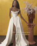 SSYTENS Classical Wedding Dresses for Woman White Satin High Slit Customized Vestidos De Novia Long Dress Women Elegant Party