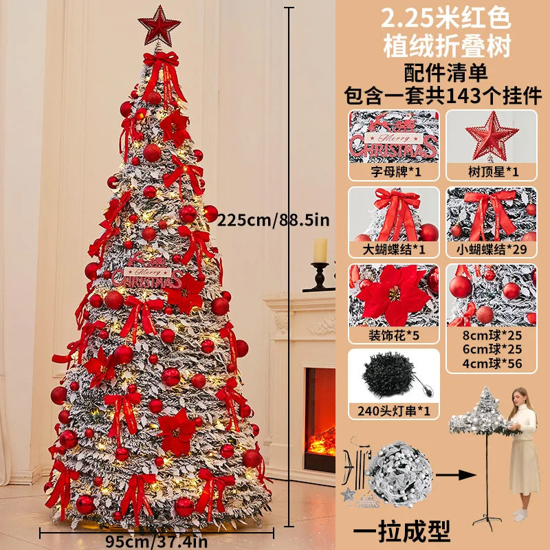 1.5M-2.25M Christmas Tree Extendable PVC Flocked Xmas Tree Premium Dense Artificial Pine Space Saving Foldable Holiday Ornaments
